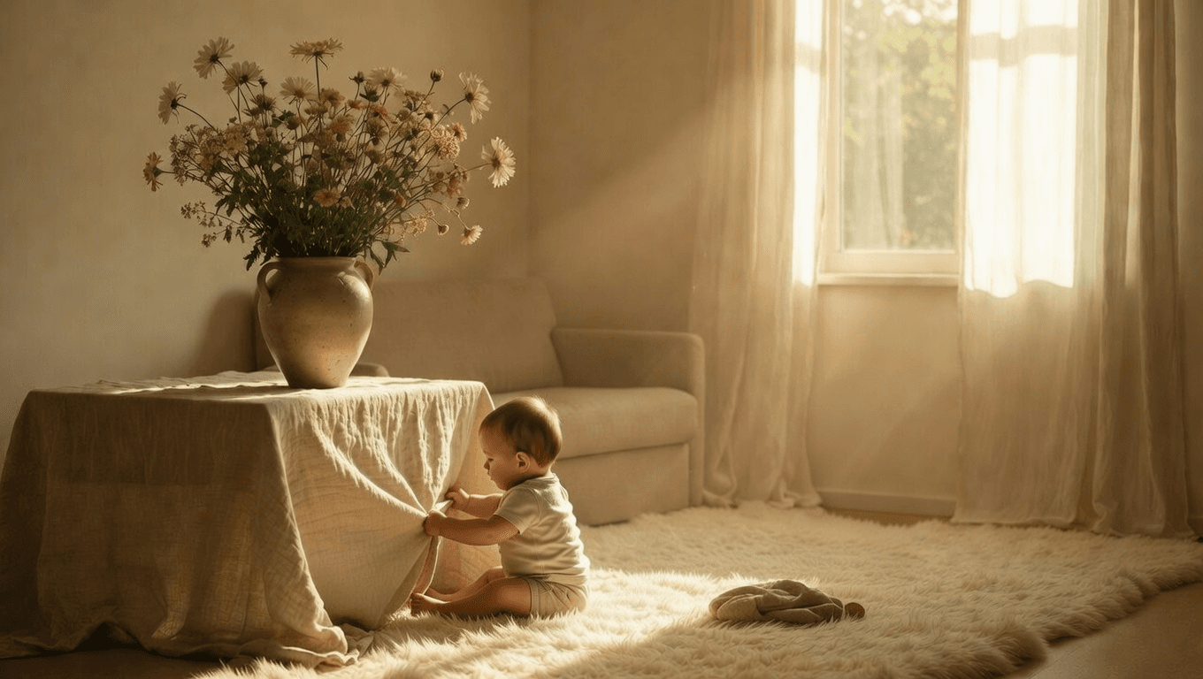 Baby pulling a tablecloth — Danger
